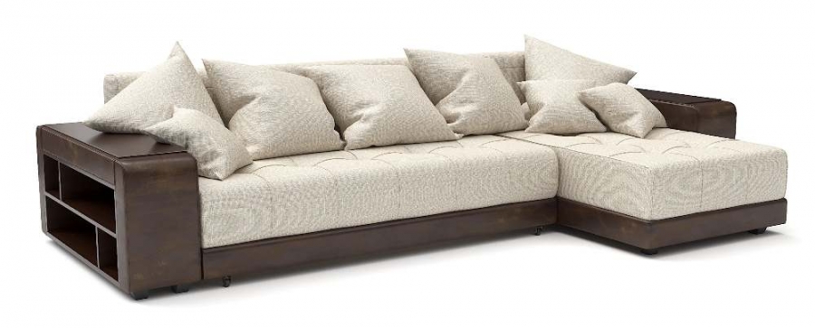 Угловой диван Атлет еврокнижка рогожка бежевая + экокожа коричневая