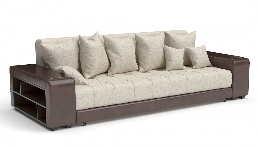 Прямой диван Атлет Еврокнижка рогожка беж + экокожа коричневая