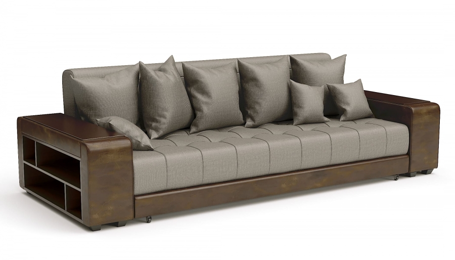 Прямой диван Атлет Еврокнижка рогожка коричневая + экокожа коричневая