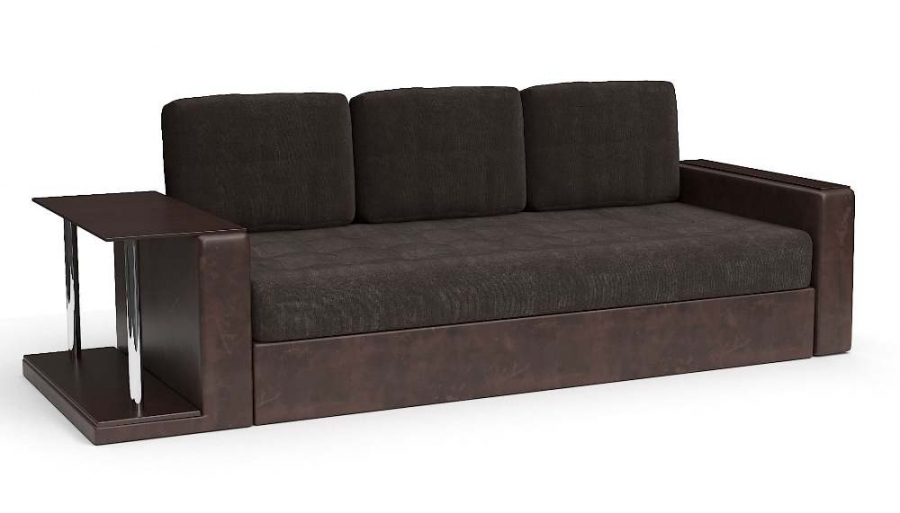 Прямой диван Адонис еврокнижка со столиком велюр коричневый + экокожа коричневая