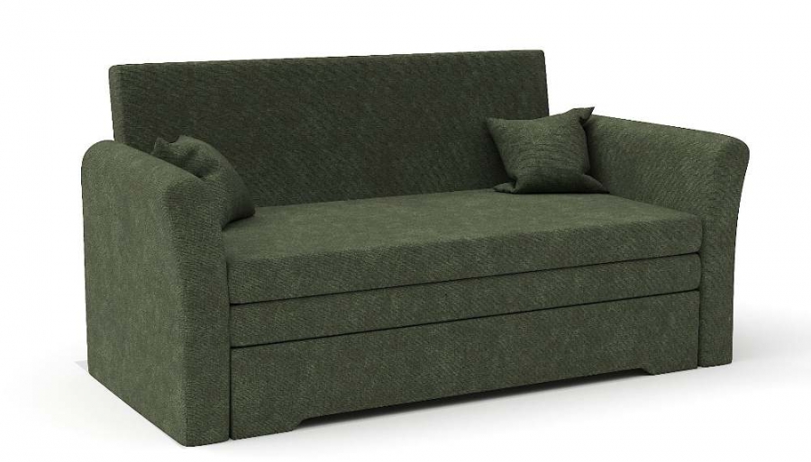 Прямой диван Виктория выкатной темно-зеленый велюр