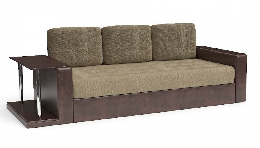 Прямой диван Адонис еврокнижка со столиком велюр бежевый + экокожа коричневая