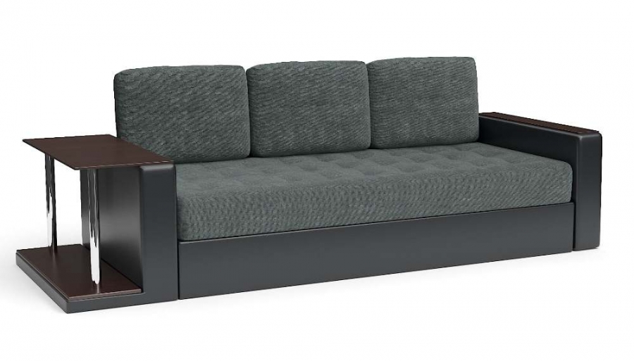 Прямой диван Адонис еврокнижка со столиком велюр темно-серый + экокожа черная