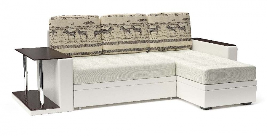 Угловой диван Адонис с подушками Animal еврокнижка экокожа белая + велюр белый