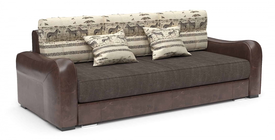 Прямой диван Нарцисс еврокнижка с подушками Animal шенилл коричневый + экокожа коричневая
