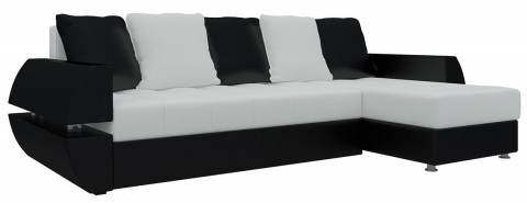 Угловой диван еврокнижка Атлант У/Т - Эко-кожа Белый+Черный